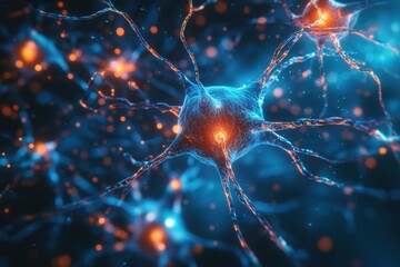 human neural network, including a close-up of several types of neurons (motor, sensory, interneurons) and their synaptic connections