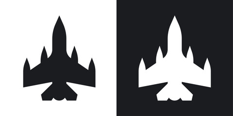 Fighter jet vector icon set in solid style.