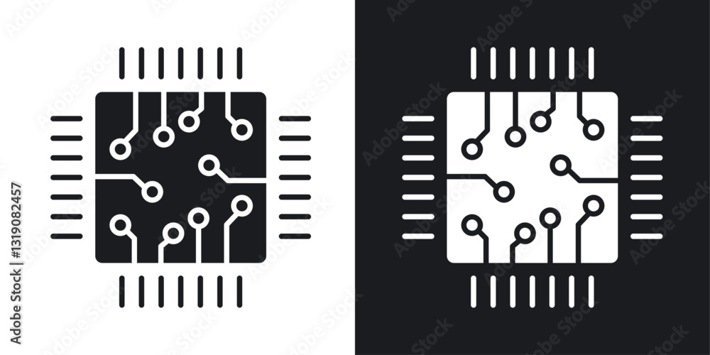 Poster microchip vector icon set in solid style.