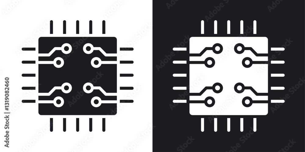 Poster microchip vector icon set in solid style.