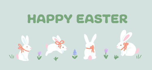 Happy Easter Bunnies with Bows Illustration