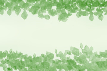 Watercolor green leaves form an elegant frame on a light background. Template for designs, backgrounds, greeting cards and natura compositions. 