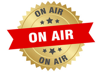 on air. on air round red and gold label isolated on transparent background