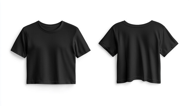 Black cropped tshirt mockup front and back view design template style image summer casual cotton