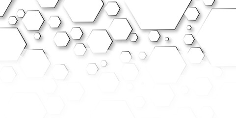 Abstract honeycomb vector abstract banner technology background. Hexagonal abstract background with light. Hexagonal seamless background. Abstract pattern with hexagonal white and gray hexagon.