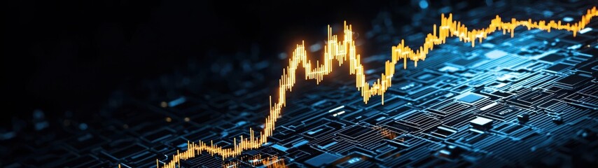 A dynamic financial graph displaying growth, symbolizing progress in technology and finance amidst a digital backdrop.