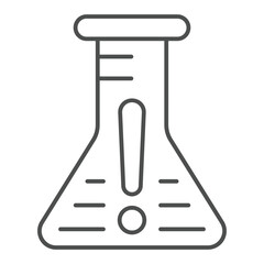 Danger liquid flask thin line icon, poison warning concept. Vector graphics. Glass jar for potion sign on white background, outline style icon for mobile or web design.