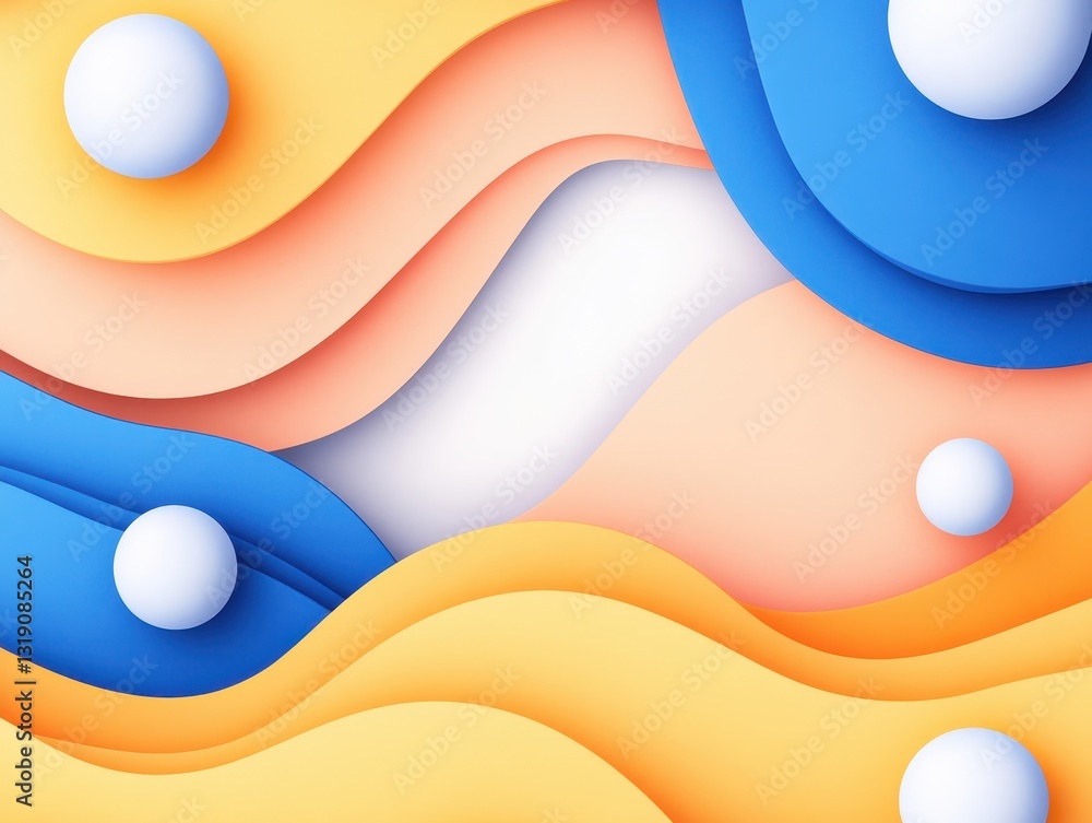 Poster abstract design featuring colorful waves and spheres on a smooth background