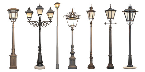 collection set of street lamps isolated on white background png