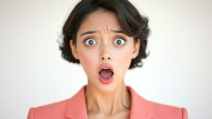 surprised young woman looking up