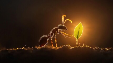 Ant Sprout Golden Light Macro Photography Nature Wildlife