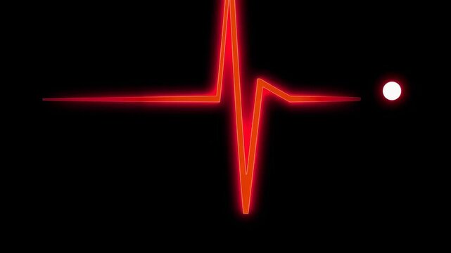 Red electrocardiogram line on black background, circular dot. Healthcare rhythm concept