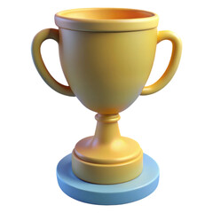 A vibrant trophy with two handles, featuring a yellow cup and a blue base, symbolizing victory and achievement. illustration of 3d rendering