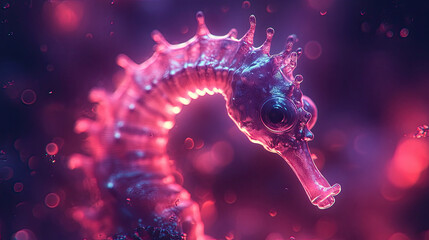 A Vibrant Seahorse Gracefully Gliding Through Its Colorful Underwater Habitat During Twilight Hours