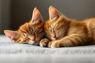 Two kittens sleeping together on a soft velvet cushion