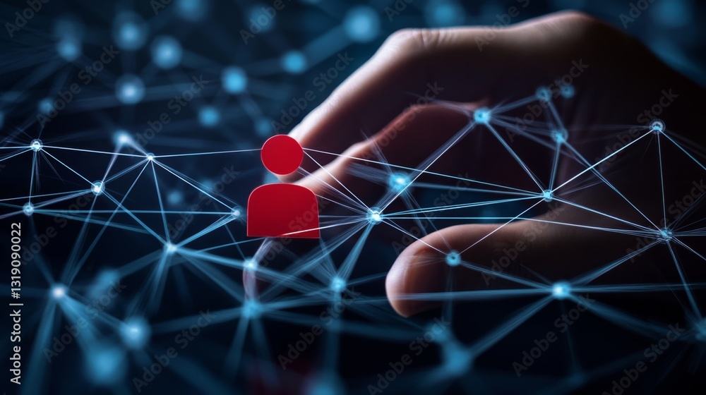 Poster interconnected hands in a digital network stream concept