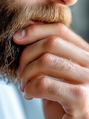 Fototapeta premium Macro shot â€“ beard wax glistens on the barber's fingers . 