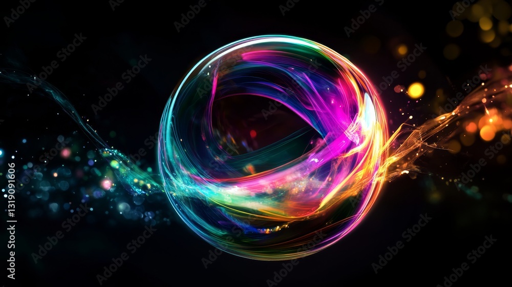 Poster vibrant pulsating orb of rainbow light and colorful energy source