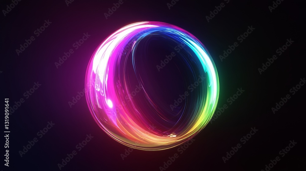 Poster vibrant rainbow light pulsating in abstract orb form