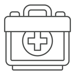First aid kit briefcase thin line icon, medicine, labor safety concept. Vector graphics. Bag with medical staff sign on white background, outline style icon for mobile or web design.