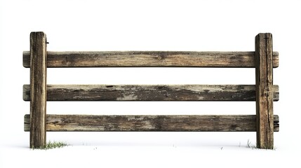 Ranch-style wooden fence isolated on a white background for design or presentation purposes. 