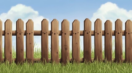 Obraz premium Realistic vector illustration of a wooden farm fence featuring dark oak-textured pickets, ideal for enclosing gardens, fields, or country yards. 