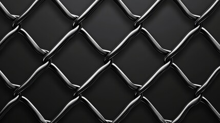 Fototapeta premium Seamless black metal mesh pattern in vector format, showcasing a steel wire chain-link fence silhouette. 
