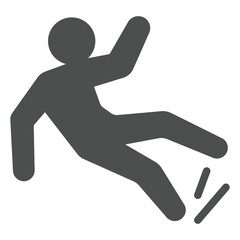 Man slips warning solid icon, labor protection, worker safety concept. Vector graphics. Human with wet floor sign on white background, glyph style icon for mobile or web design.