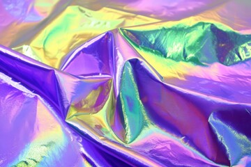Obraz premium heavily wrinkled holographic foil with neon purple green blue transitions