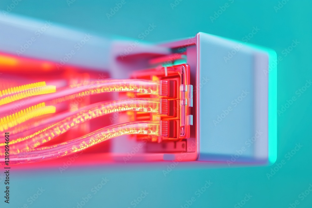 Poster tech displaying vibrant light patterns in digital connections