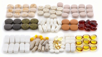A crisp image featuring assorted nutritional supplements and vitamins arranged to illustrate the concept of longevity and anti-aging benefits.