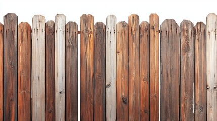 Wooden fence digitally isolated on a white background, complete with a clipping path for easy editing. 
