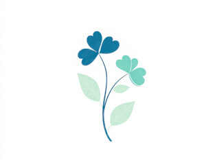 Blue and green clovers growing on white background