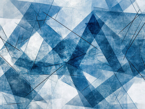 Abstract blue geometric shapes overlapping and intersecting creating dynamic composition