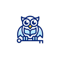 Line art Mascot Owl Bird Holding Book and Key, Education and Real Estate Logo Design Vector