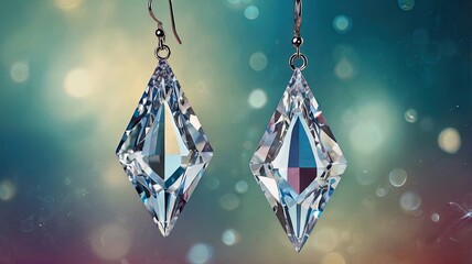 Two earrings with a diamond shape and a blue color