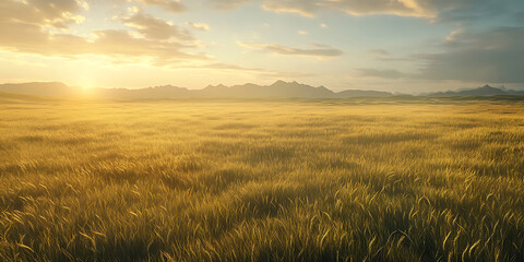 Obraz premium Vast Wheat Field Under a Bright Summer Sky for Agricultural Photography, Rural Landscapes, or Nature Inspiration
