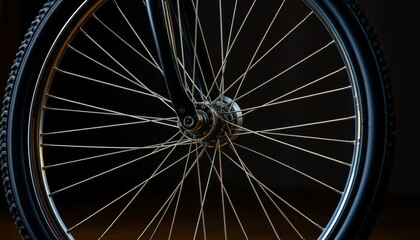 Naklejka premium Close-up view of a bicycle wheel's intricate spoke pattern and tire, showcasing the precise engineering and craftsmanship of a durable cycling component.
