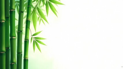 Serene Bamboo Stalks and Lush Greenery Against a Bright White Background, Perfect for Relaxation and Tranquility Themed Designs