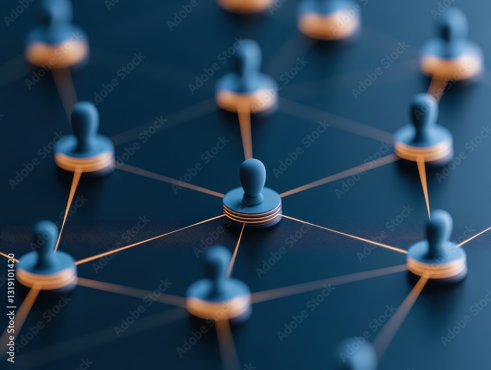 Poster abstract representation of social connections with figures and lines on a dark background