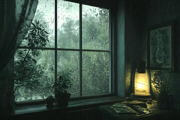 Cozy Room on a Rainy Night