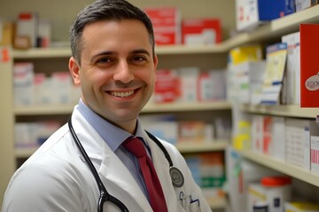 Friendly Pharmacist in a Pharmacy