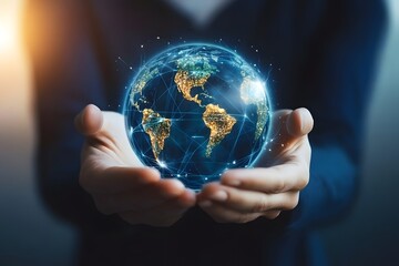 Hands Holding a Digital Glowing Earth