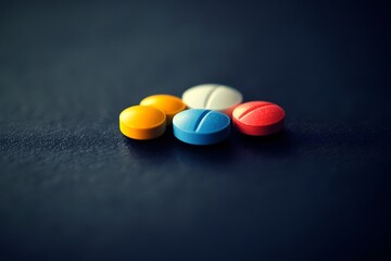Colorful Pills on a Dark Surface