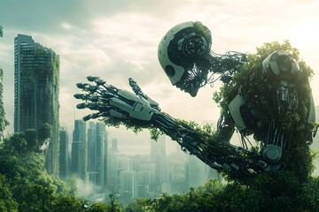 Post-Apocalyptic Robot in Overgrown City