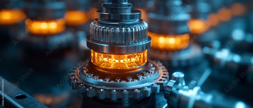 Poster high tech filtration system with glowing components and gears
