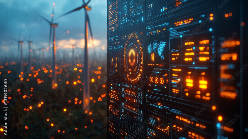 Poster ai driven wind turbine control panel with modern ui and data visualization