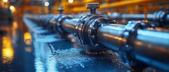 Fototapeta premium Automated industrial valve network optimizing clean water flow