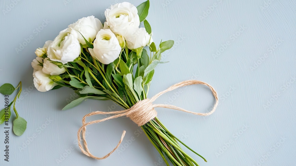 Poster a minimalist style bouquet tied with string instead of traditional packaging .