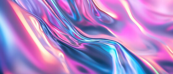 Naklejka premium Rippled holographic film reflecting colorful light waves with neon pink blue silver hues